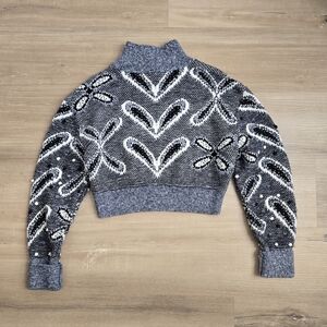 Zara Blue And Black Patterned Turtleneck Sweater